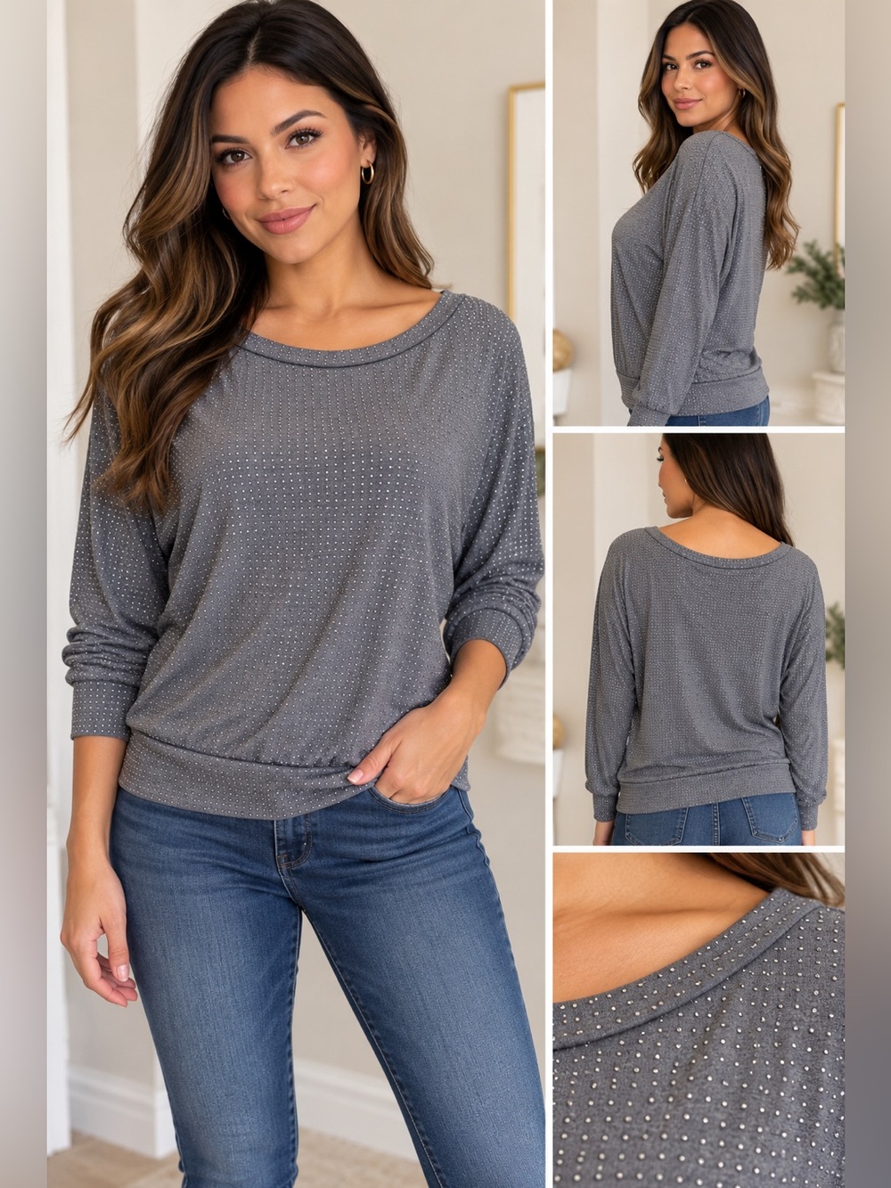 RACHEL Rachel Roy Gray Rhinestone Studded Top ~ Small BNWT✨✨